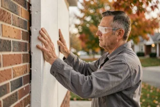 Artisan installant des panneaux isolants sur la façade extérieure d'une maison lors de travaux de rénovation énergétique